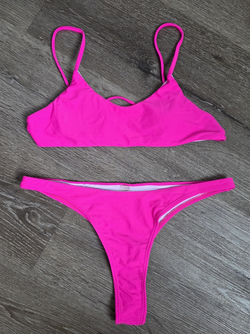 Neon Pink Women's Bikini Set - Bright Two-Piece Swim Size L